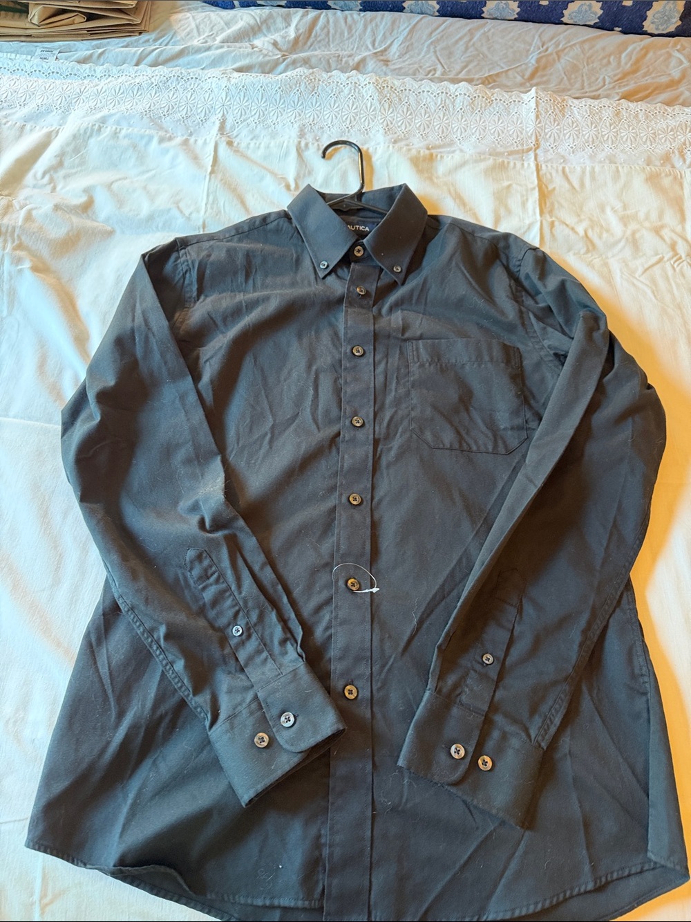 Nautica Black Long-Sleeve Button-Up Dress Shirt